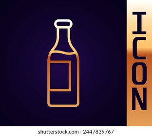 Gold line Wine bottle icon isolated on black background.  Vector