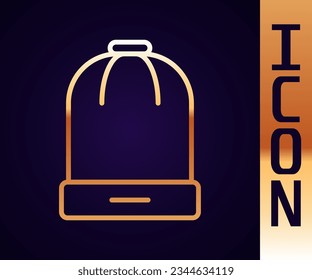 Gold line Winter hat icon isolated on black background.  Vector