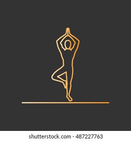 Gold line yoga icon. Vector silhouette of yogi.