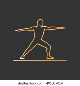 Gold line yoga icon. Vector silhouette of yogi.