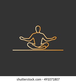 Gold line yoga icon. Vector silhouette of yogi.