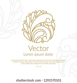Gold linear emblem. Elegant, classic vector. Can be used for jewelry, beauty and fashion industry. Great for logo, monogram, invitation, flyer, menu, brochure, background, or any desired idea.