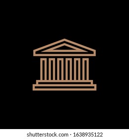 Gold linear icon of classical temple, palace, building