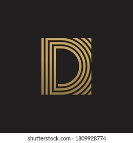Gold, linearer Buchstabe D, Vektorgrafik-Logo-Design
