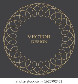 Gold linear vintage frame. Monogram. Lace element of the design vector of the wedding invitation, logo, cards.