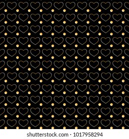 Gold lined hearts on black background. The little gold circles between hearts.