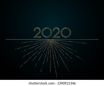 Gold lines 2020 New Year on a dark background Creative element for design luxury cards calendar invitations for the New Year and Christmas Modern design gold dotted line 2020 invitation card Vector