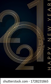 Gold lines 2021 New Year on a blue background Creative element for design luxury card invitation party for the New Year 2021 and Christmas Modern design gold line 