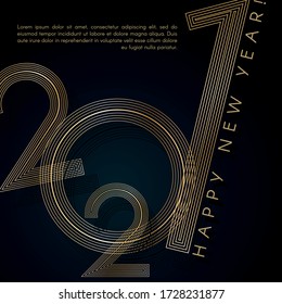 Gold lines 2021 New Year on a blue background Creative element for design luxury card invitation party for the New Year 2021 and Christmas Modern design gold line 