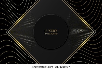 Gold lines and dots with dark carbon background for magazine, book, article and report cover, flyer, brochure, poster, banner, wallpaper, website, etc. Luxury Background.