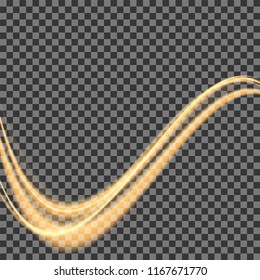 Gold lines in the form of an abstract wave on a dark background.
