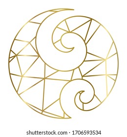 Gold lines inside Maori symbol for new beginning, vector