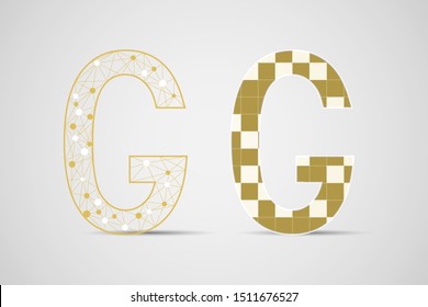 Gold lines letter initial G on isolate background and innovation technology alphabet