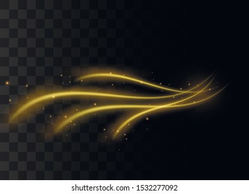 Gold lines light effect on transparent background. Vector sparkles on a transparent background. Christmas light effect. Sparkling magical dust particles interior stock vector