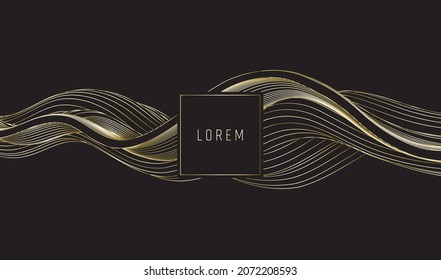 Gold lines template, artistic covers design, colorful luxury backgrounds. Trendy pattern, graphic poster, cards. Vector illustration