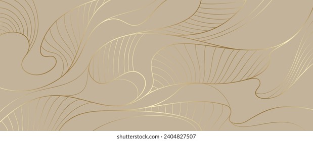 Gold lines vector art background. Abstract luxury cover design. Poster for design interior. Template for cards, flyers, banner, packaging. Premium golden illustration for luxe invite, wedding card.