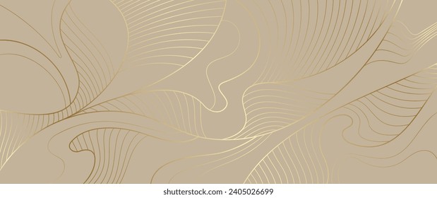 Fondo de arte vectorial de líneas doradas. Resumen de diseño de portada de lujo. Afiche para el interior de diseño. Plantilla para tarjetas, volantes, banner, empaque. Ilustración dorada premium para la invitación de lujo, tarjeta de boda.