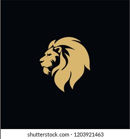 Gold Lion Head Black Background Flat Design Vector Illustration