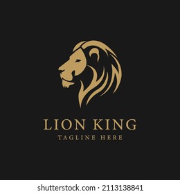 Gold Lion Head Black Background Flat Design Vector