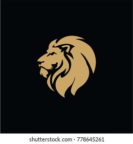 Gold Lion Head Black Background Flat Design Vector Illustration