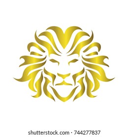 Gold lion head logo design template vector