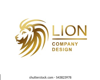 Gold lion head logo - vector illustration, emblem design on white background