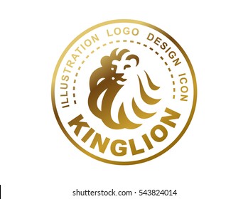Gold lion head logo - vector illustration, emblem design on white background
