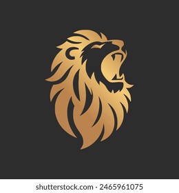 gold lion head roaring logo symbol vector illustration isolated background