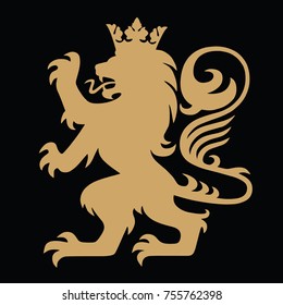 Gold Lion King Heraldic with Crown  Logo Template Vector