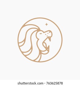 GOLD LION LOGO - ABSTRACT GEOMETRIC LINE ART/MONOLINE - VECTOR  -ILLUSTRATION TEMPLATE
