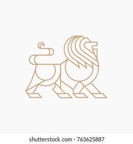 GOLD LION LOGO - ABSTRACT GEOMETRIC LINE ART/MONOLINE - VECTOR  -ILLUSTRATION TEMPLATE