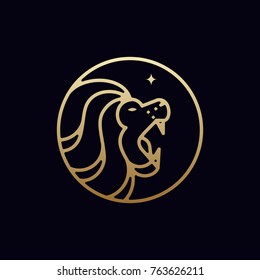 GOLD LION LOGO - ABSTRACT GEOMETRIC LINE ART/MONOLINE - VECTOR  -ILLUSTRATION TEMPLATE