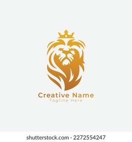 Gold lion logo with crown Template, Vector Eps File