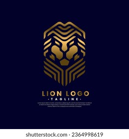 Gold lion logo modern design. Elegant style concept. Graphic vector flat design.