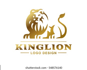 Gold lion logo - vector illustration, emblem design on white background