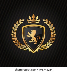Gold lion logo - vector illustration, emblem design on black background