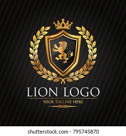 Gold Lion Logo - Vector Illustration, Emblem Design On Black Background