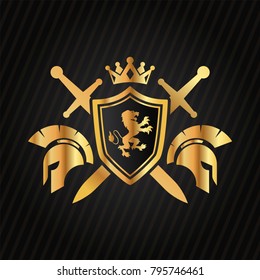 Logotipo del león dorado - ilustración vectorial, diseño del emblema sobre fondo negro