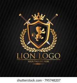 Gold lion logo - vector illustration, emblem design on black background