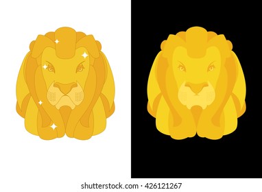 Gold Lion. Predators head with mane of yellow golden precious metal. Treasure animal figurine
