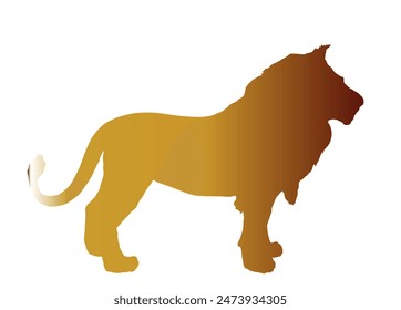 Gold lion vector silhouette illustration isolated on background. Animal king shadow shape. Big cat. Pride of Africa. Leo zodiac symbol. Wildlife predator. Lion golden. African big five member.