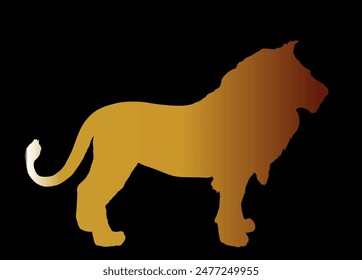 Gold lion vector silhouette illustration isolated on background. Animal king shadow shape. Big cat. Pride of Africa. Leo zodiac symbol. Wildlife predator. Lion golden. African big five member.