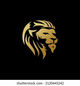 gold lion's head isolated on black background. Vector illustration.
