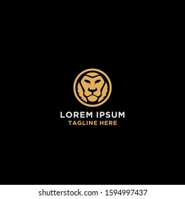 Gold lion's head vector logo template.