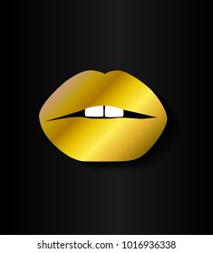 Gold lips abstract black background