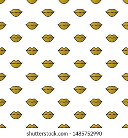 Gold lips seamless pattern on white background. Golden lipstick kiss. Vector illustration. Fashion background in minimal design.