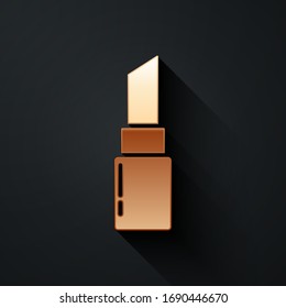 Gold Lipstick icon isolated on black background. 8 March. International Happy Women Day. Long shadow style. Vector Illustration