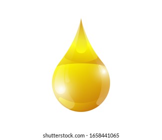 Gold liquid 3d shiny oil drop. Honey or industrial and petroleum yellow droplet isolated vector illustration