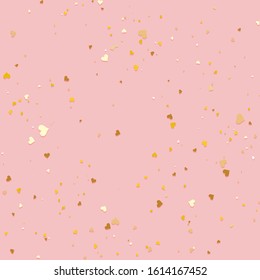 Gold little confetti hearts seamless background. Valentines day pattern pink and golden. Romantic tiled pattern for backdrop, wrapping paper and wallpaper design. Vector illustration.