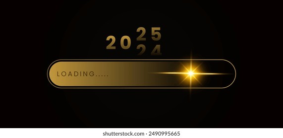 Proceso de carga de oro antes del nuevo año 2025. Segundos saliendo de diciembre de 2024. Bienvenidos al 2025. Anuncio festivo creativo con moda